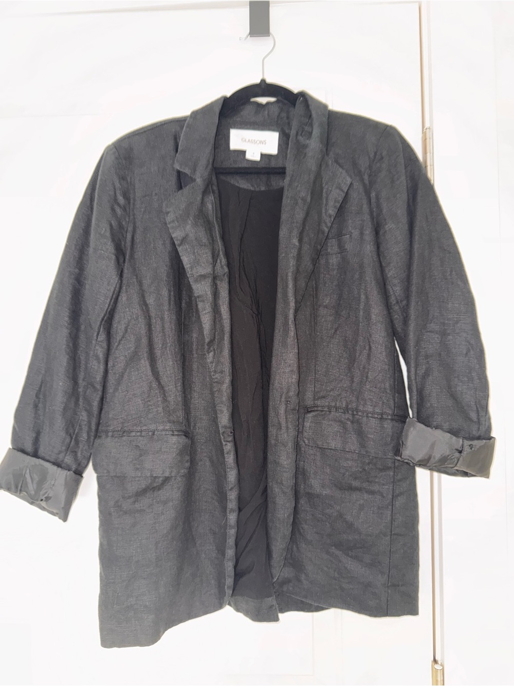 Glassons Black Relaxed Linen-Blend Blazer with Rolled Sleeves